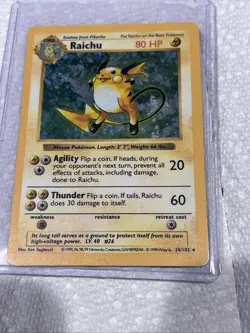 1999 Pokemon Game Base Set 1st Edition Shadowless Raichu Holo #14 /102 - Image 1