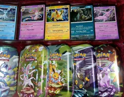 Pokemon Prismatic Evolutions Eeveelutions Costco Tins Promo cards Coins NO PACKS - Image 3