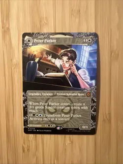 Borderless Peter Parker / Amazing Spider-Man Marvel's MTG Magic non-foil IN HAND - Image 1