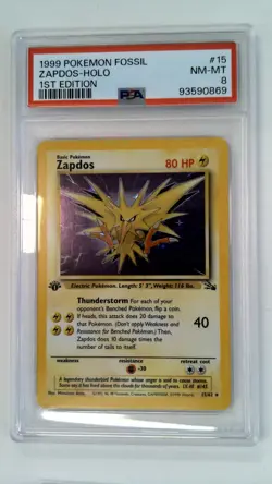 Pokemon TCG Zapdos 15/62 Fossil 1st Edition Holo PSA 8 NM-MT - Image 1