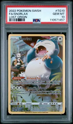 2022 POKEMON SWORD & SHIELD LOST ORIGIN #TG10 FULL ART/SNORLAX PSA 10 - Image 1