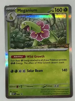 Pokemon TCG Meganium 001 Holo Prerelease Stamped Mega Evolution LP Promo English - Image 1