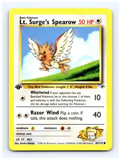 💥 Lt. Surge’s Spearow 1st Edition Gym Heroes 83/132 WOTC Vintage Pokemon 83/132 - Image 1