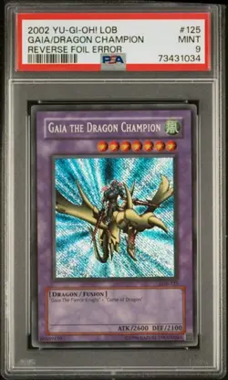 YuGiOh GRADED 2002 Gaia the Dragon Champion LOB Reverse Foil Error MINT 9 PSA - Image 1