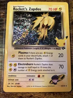 Rocket's Zapdos 15/132 Celebrations: Classic Collection Holo Pokemon TCG - NM - Image 1