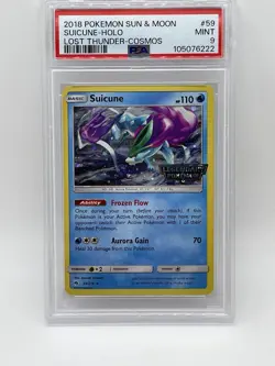 Pokemon Suicune 59/214 PSA 9 MINT Lost Thunder 2018 Cosmos Holo Stamped Promo - Image 2
