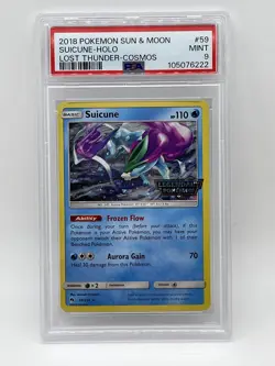 Pokemon Suicune 59/214 PSA 9 MINT Lost Thunder 2018 Cosmos Holo Stamped Promo - Image 3