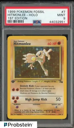 199 Pokemon Fossil 1st Edition #7 Hitmonlee Holo PSA 9 MINT - Image 1