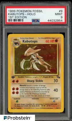 199 Pokemon Fossil 1st Edition #9 Kabutops Holo PSA 9 MINT - Image 1