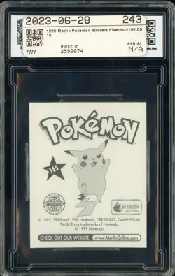 1999 Pokemon Merlin Stickers #165 Pikachu CG 10 PRISTINE - Image 2