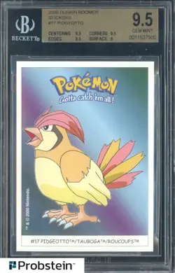 2000 Pokemon Dunkin Boomer Stickers #17 Pidgeotto BGS 9.5 GEM MINT - Image 1