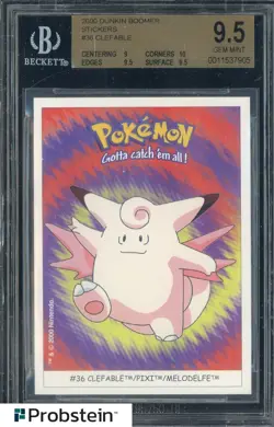 2000 Pokemon Dunkin Boomer Stickers #36 Clefable BGS 9.5 GEM MINT - Image 1