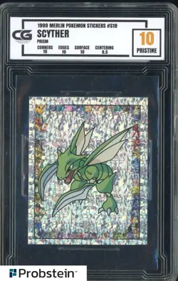 1999 Pokemon Merlin Stickers Prism #S19 Scyther CG 10 PRISTINE - Image 1