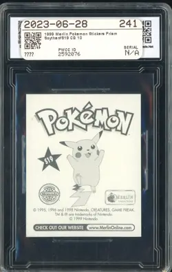 1999 Pokemon Merlin Stickers Prism #S19 Scyther CG 10 PRISTINE - Image 2