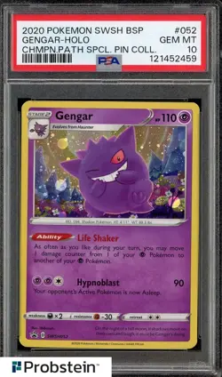 2020 Pokemon SWSH BSP Champ Path Spcl Pin coll #052 Gengar Holo PSA 10 GEM - Image 1