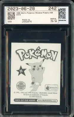 1999 Pokemon Merlin Stickers #25 Pikachu CG 10 PRISTINE - Image 2