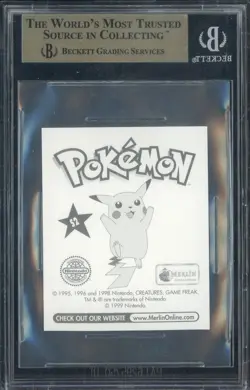 1999 Pokemon Merlin Stickers Prism #S2 Pikachu & Ash BGS 9.5 GEM MINT - Image 2