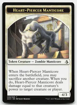 MTG Heart-Piercer Manticore // Warrior Double-Sided Token T Amonkhet 6 // 17 LP - Image 1