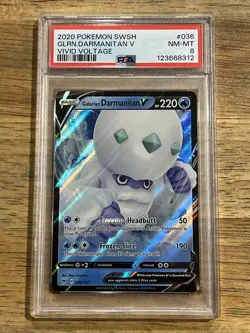 GRADED PSA 8 2020 Pokemon SWSH GLRN.Darmanit AN V Vivid Voltage #036 - Image 1