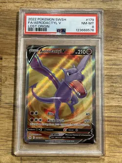 GRADED PSA 8 2022 Pokemon SWSH FA/Aerodactyl V Lost Origin #179 - Image 1