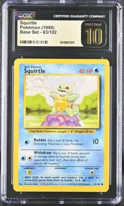PRISTINE CGC 10 SQUIRTLE 63 BASE SET UNLIMITED POKEMON - Image 1
