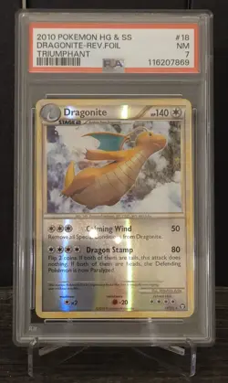 Dragonite #18 Triumphant HG &SS Reverse Holo PSA 7 2010 Pokemon Card Game - Image 1