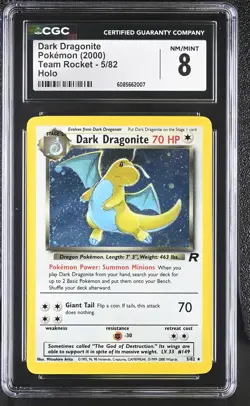 CGC 8 Dark Dragonite 2000 Team Rocket 5/82 Holo SWIRL Pokemon Card - Image 1