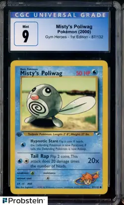 2000 Pokemon Gym Heroes 1st Edition #87/132 Misty's Poliwag CGC 9 MINT - Image 1