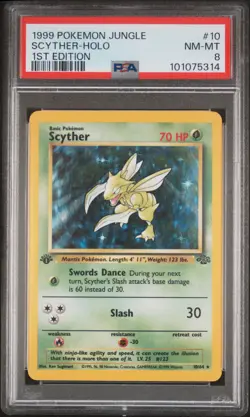 1999 POKEMON JUNGLE 1ST ED #10 SCYTHER-HOLO PSA 8 - Image 1