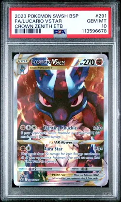 2023 POKEMON SWSH BLACK STAR PROMO #291 FULL ART/LUCARIO VSTAR PSA 10 - Image 1