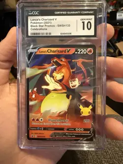 LANCE'S CHARIZARD V POKEMON CELEBRATIONS BLACK STAR PROMO #SWSH133 CGC 10 GEM MT - Image 1