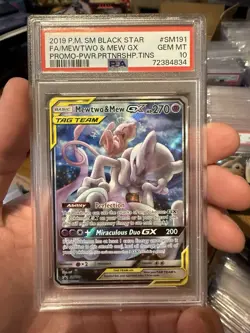 2019 POKEMON SM BLACK STAR PROMO #SM191 FULL ART/MEWTWO & MEW GX PSA 10 - Image 1