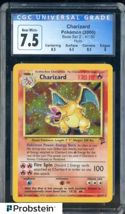 2000 Pokemon Base Set 2 #4/130 Charizard Holo CGC 7.5 NM+ - Image 1