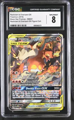 CGC 8 Reshiram & Charizard GX 2019 Black Star Promos SM201 Pokemon Card - Image 1