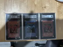 2003 YUGIOH 3 CARD EGYPTIAN GOD GBI SET: Slifer/Obelisk (SGC Graded) - Image 1