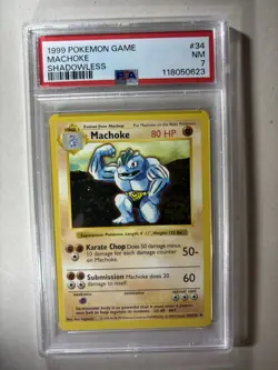 1999 POKEMON BASE SET SHADOWLESS #34 MACHOKE PSA 7 GREAT CARD! - Image 1