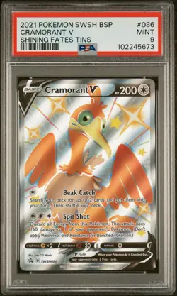 2021 POKEMON SWSH BLACK STAR PROMO SHINING FATES TINS #086 CRAMORANT V PSA 9 - Image 1