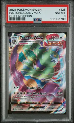 2021 POKEMON SWORD & SHIELD CHILLING REIGN #125 FULL ART/TORNADUS VMAX PSA 8 - Image 1