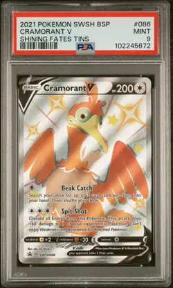 2021 POKEMON SWSH BLACK STAR PROMO SHINING FATES TINS #086 CRAMORANT V PSA 9 - Image 1