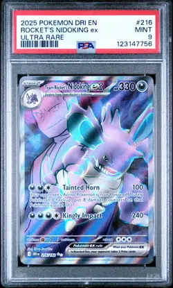 2025 POKEMON DRI EN-DESTINED RIVALS ULTRA RARE TEAM ROCKET'S NIDOKING EX PSA 9 - Image 1