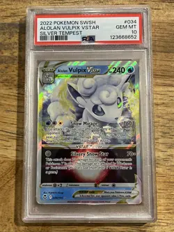 GRADED PSA 10 2022 Pokemon SWSH Alolan Vulpix VStar Silver Tempest #034 - Image 1