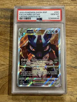 GRADED PSA 10 2023 Pokemon SWSH BSP FA/Lucario VStar Crown Zenith ETB #291 - Image 1