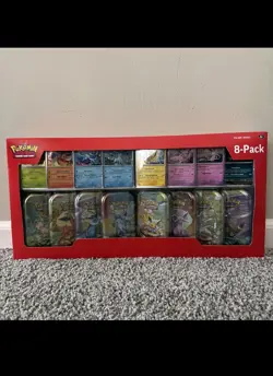 Pokemon TCG Prismatic Evolutions 8 Mini-Tin Bundle + Holo Cards From Costco - Image 1