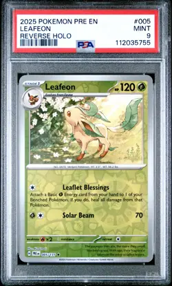 2025 POKEMON PRE EN-PRISMATIC EVOLUTIONS REVERSE HOLO #005 LEAFEON PSA 9 - Image 1