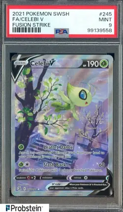 2021 Pokemon SWSH Fusion Strike #245 Celebi V FA PSA 9 MINT - Image 1