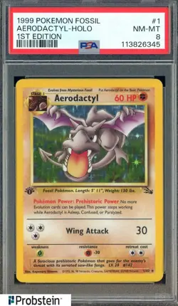 1999 Pokemon Fossil 1st Edition #1 Aerodactyl Holo PSA 8 NM-MT - Image 1