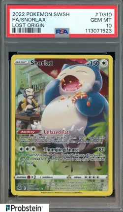 2022 Pokemon SWSH Lost Origin #TG10 Snorlax Fa PSA 10 GEM MINT - Image 1