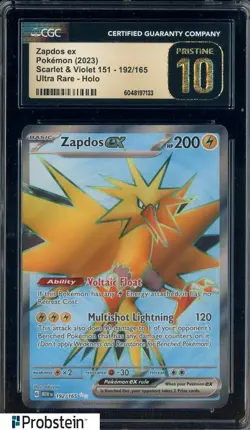 2023 Pokemon Scarlet Violet 151 #192/165 Zapdos Ex Holo CGC 10 PRSITINE - Image 1