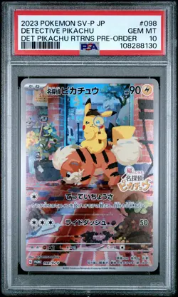 2023 POKEMON JAPANESE SV-P PROMO #098 DETECTIVE PIKACHU PSA 10 - Image 1