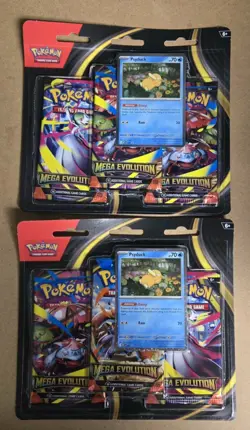 4x Pokemon TCG Mega Evolution 3 Pack Blister Psyduck- In Hand - Image 1